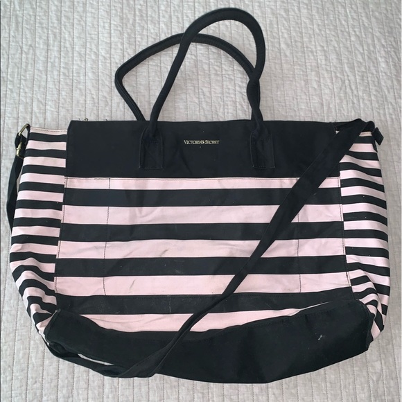 Victoria's Secret Handbags - Victoria Secret Weekender Tote Pink/Black Stripes